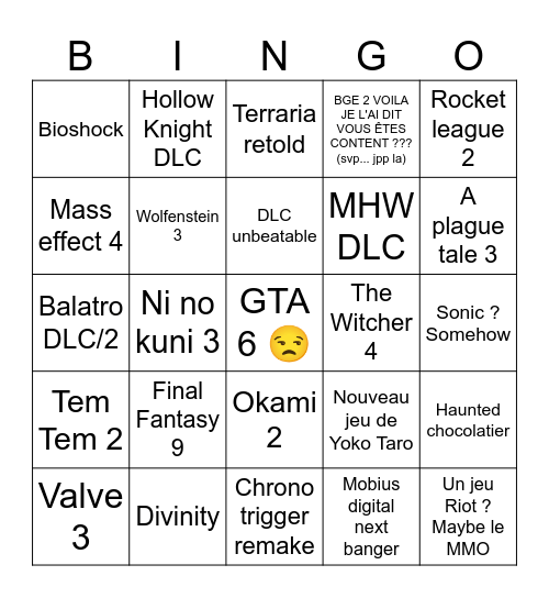 Summer game fest Bingo Card