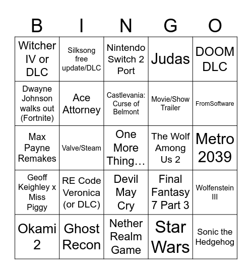 Summer Games Fest 2026 Bingo Card