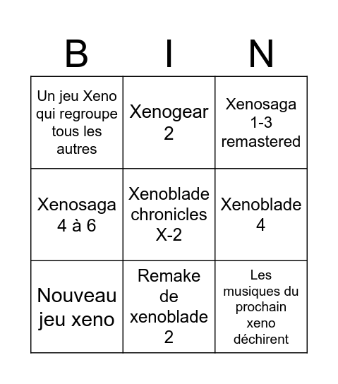 Nintendo Bingo Card