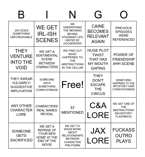TADC THE LAST ACT BINGO Card