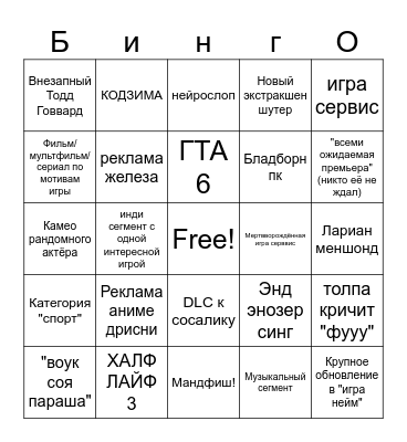 SUMMER GAME FEST 2026 Bingo Card