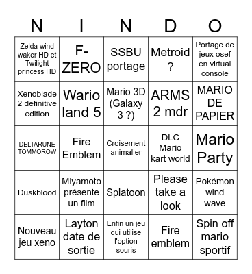 Nintendo pour de vrai Bingo Card