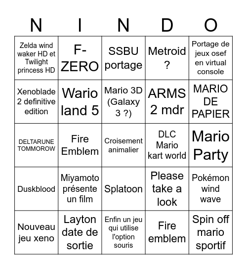 Nintendo pour de vrai Bingo Card