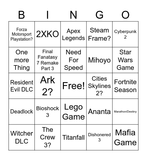 Untitled Bingo Card