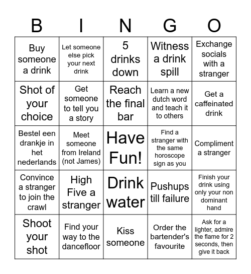 Amsterdam pub crawl Bingo Card