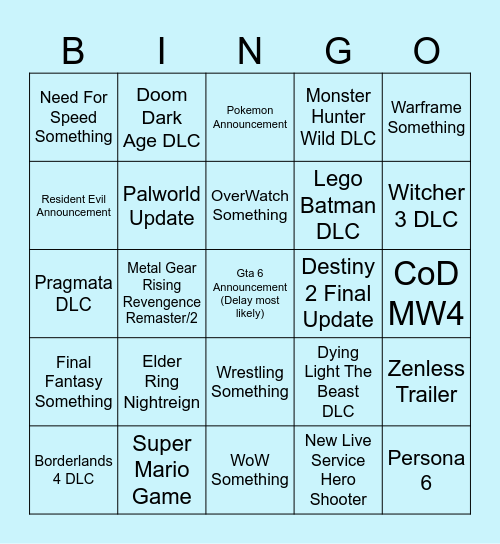 Bingo Bango Gamingo Bingo Card