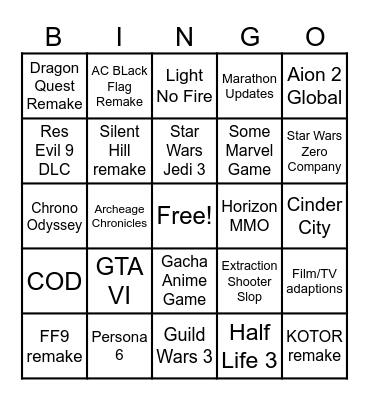 Summer Game Fest Bingo Card