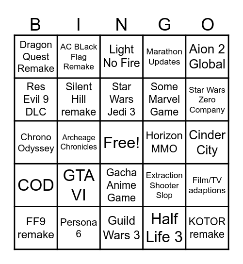 Summer Game Fest Bingo Card