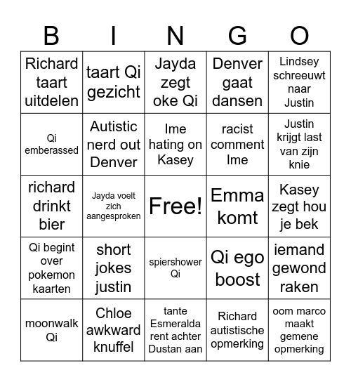 Qi's Shitshow Bingo Card