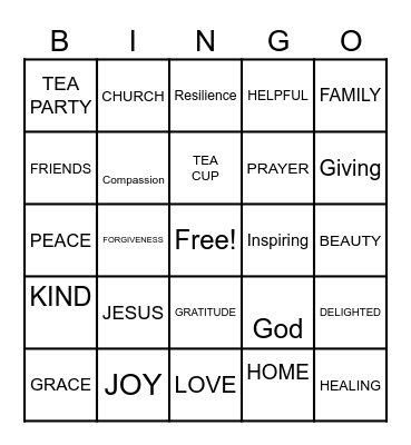 GRATITUDE Bingo Card