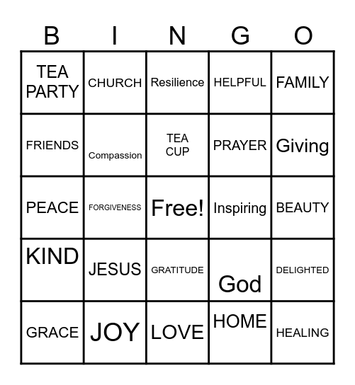 GRATITUDE Bingo Card