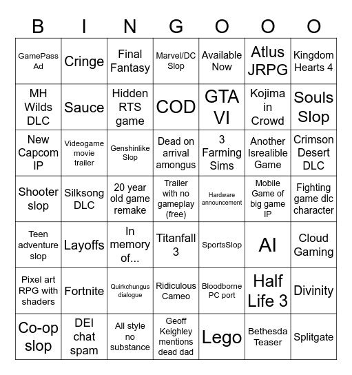 The Epic Summer Games Fest Drinking Bingo 2k26 Bingo Card