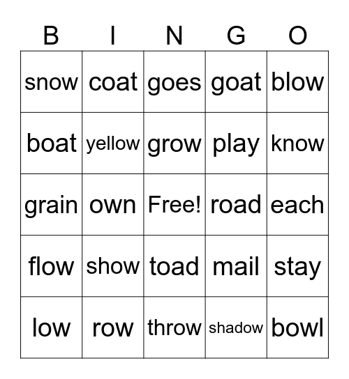 spelling words Bingo Card