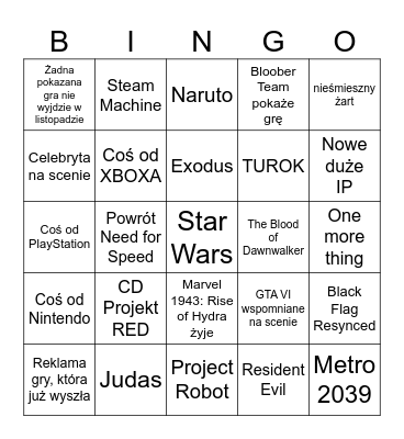 Summer Game Fest 2026 Bingo Card