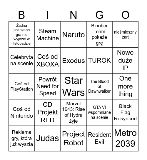 Summer Game Fest 2026 Bingo Card