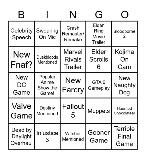 Summer Games Fest Bagma Bingo Card