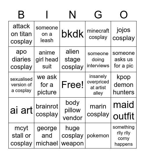 comiccon 2026 Bingo Card