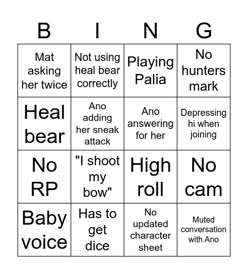 Tailor Bingo Card