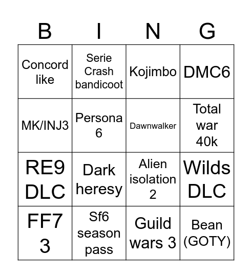 Sgf Bingo Card