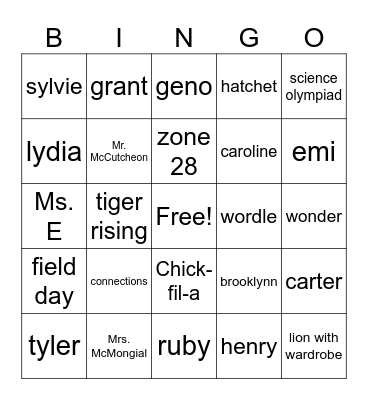 Last Day of School Bingo Card
