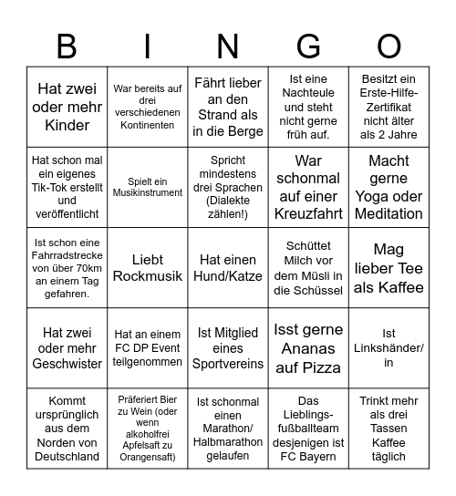 Finde die Kollegen Bingo Card