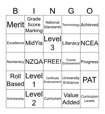 Student Achievement BINGO Card
