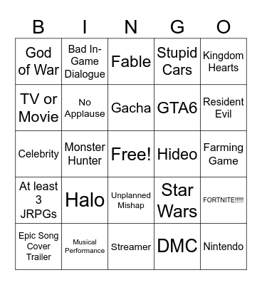 Summer Game Fest Bingo Card