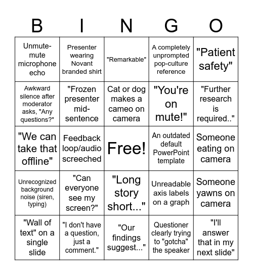 Research Symposium Bingo Card