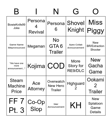 Summer Game Fest Bingo Card