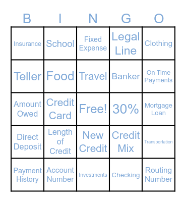 Financial Literacy Bingo Card
