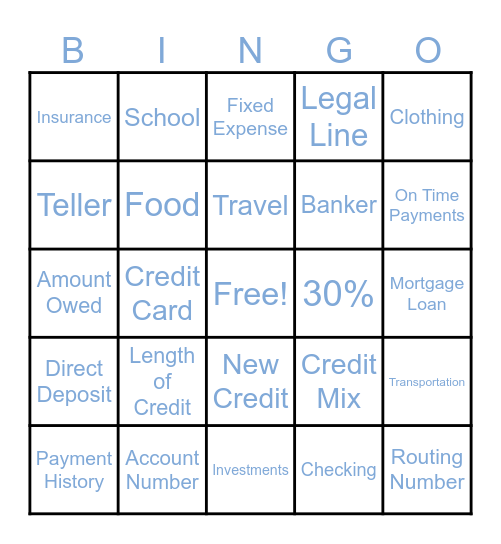 Financial Literacy Bingo Card
