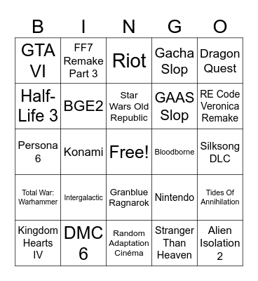 Summer Game Fest 2026 Bingo Card