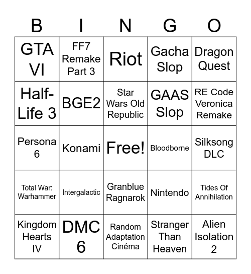 Summer Game Fest 2026 Bingo Card