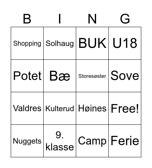 Emilies bingo Card
