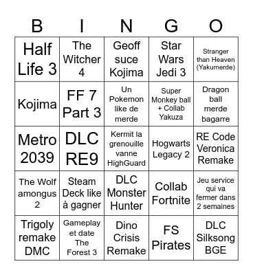 Summer game fest Bingo Card