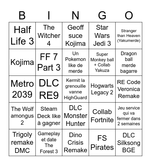 Summer game fest Bingo Card