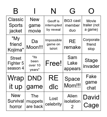Summer Games Festival Bingo Card