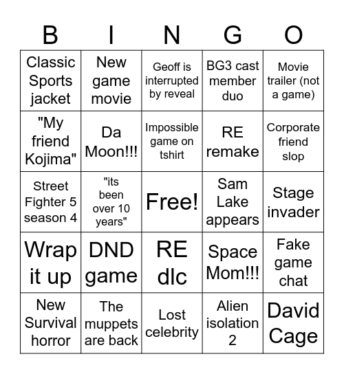 Summer Games Festival Bingo Card