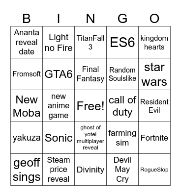 Summer Game Fest 2026 Bingo Card