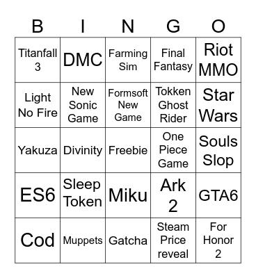 Summer Game Fest 2026 Bingo Card