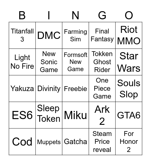 Summer Game Fest 2026 Bingo Card