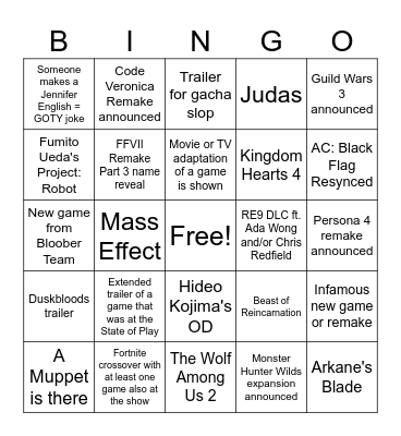 Summer Games Fest 2026 Bingo Card
