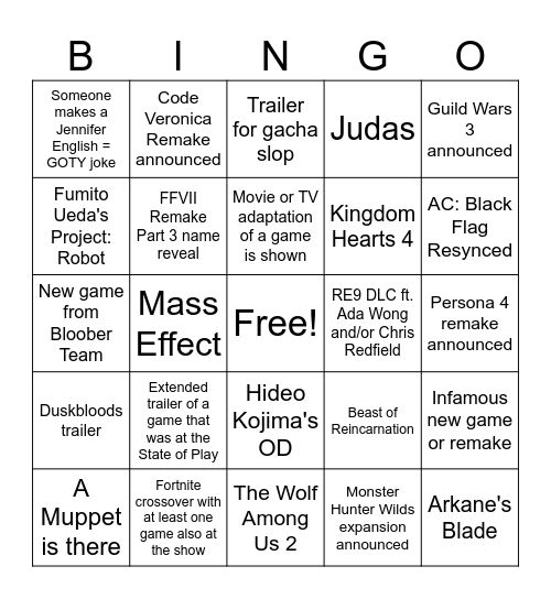 Summer Games Fest 2026 Bingo Card