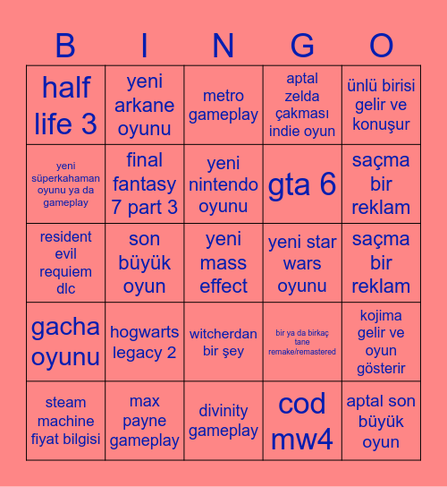 sgf tahmin bingo Card