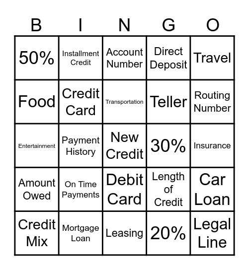 Financial Literacy Bingo Card