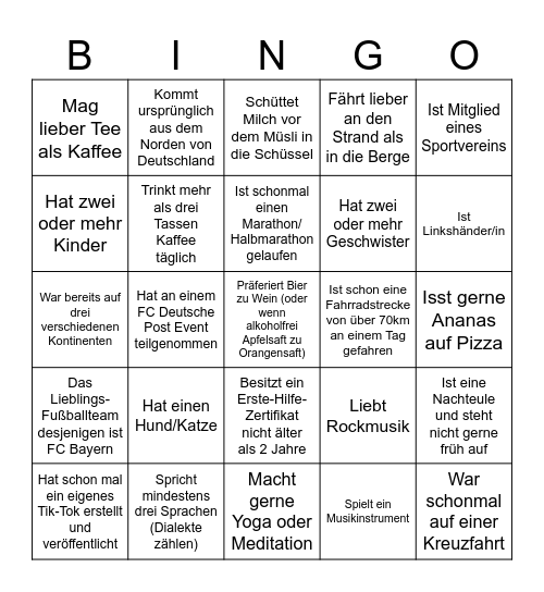 Finde die Kollegen Bingo Card