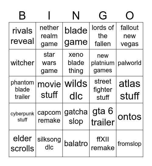 summer games fest Bingo Card