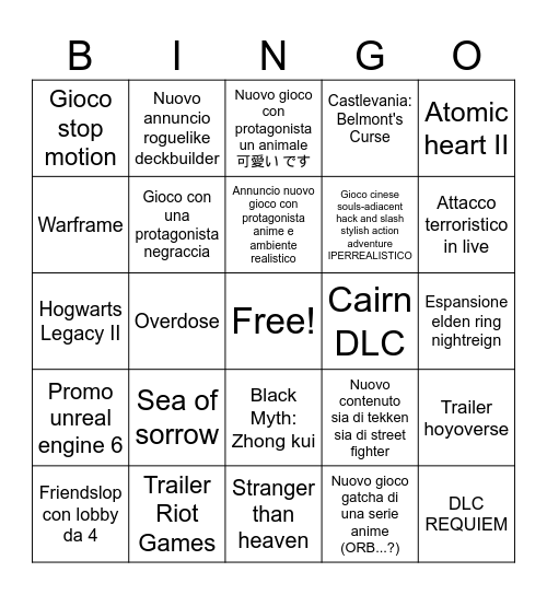 Summer game fest 2026 Bingo Card