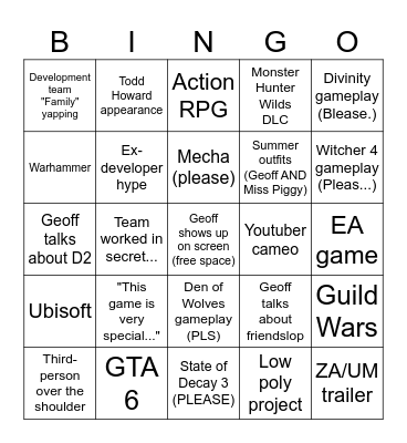 Summer Games Fest 2026 Bingo Card