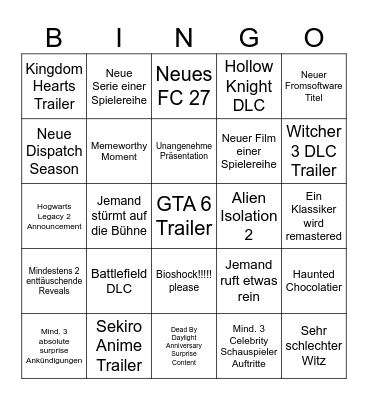 Summer Games Fest Bingo Card
